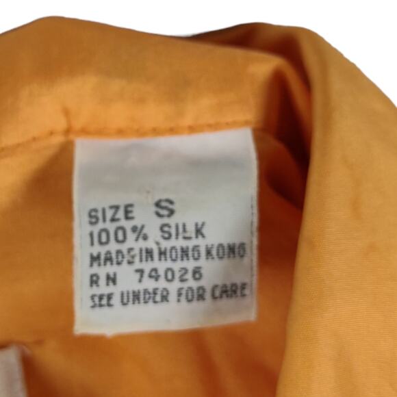 Vintage 80s Basic Issue Silk Shirt Pumpkin Orange Oversized Button Up Blouse - Picture 10 of 12